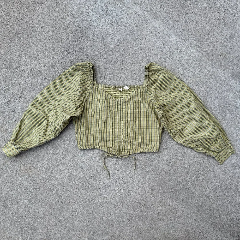 Levi's Devin Plaid Crop Long Sleeve Blouse Top Zelda Plaid Weeping Willow- Large - Picture 9 of 9